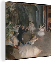 Canvas Schilderij The Rehearsal of the Ballet on Stage - Schilderij van Edgar Degas - 20x20 cm - Wanddecoratie