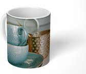 Mok - Blauw met witte theekoppen - 350 ML - Beker