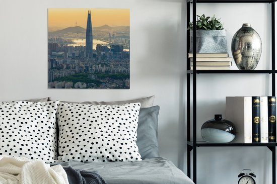 Tableau sur toile Skyline de Séoul en Corée du Sud avec un ciel orange - 50x50 cm - Décoration murale