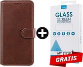 Kunstleer Bookcase Hoesje Met Pasjeshouder iPhone 6/6s Bruin - Gratis Screen Protector - Telefoonhoesje - Smartphonehoesje