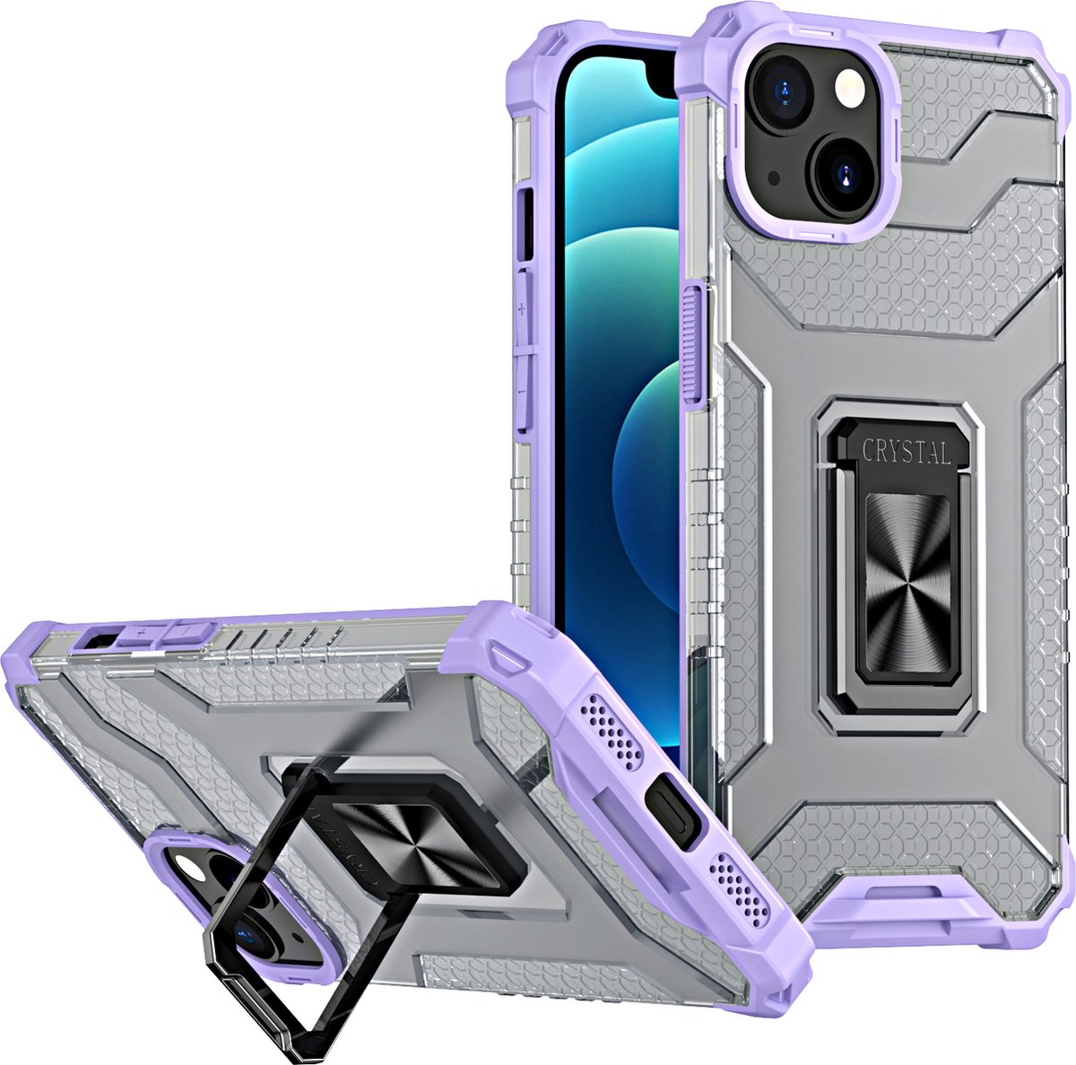 Hoesje Geschikt voor iPhone 13 Mini transparent rugged case Met Ringhouder – Groen