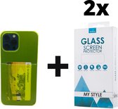 Crystal Backcase Transparant Shockproof Met Pasjeshouder Hoesje iPhone 12 Pro Geel - 2x Gratis Screen Protector - Telefoonhoesje - Smartphonehoesje