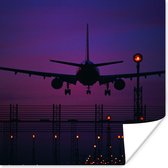 Poster Silhouet van een vliegtuig in de nacht - 30x30 cm
