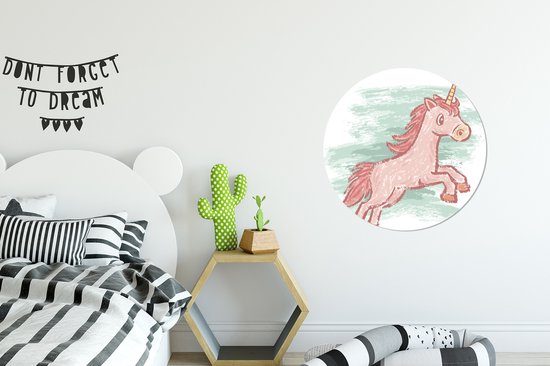 WallCircle - Cercle mural - Cercle mural - Illustration enfant dessin licorne - Aluminium - Dibond - ⌀ 60 cm - Intérieur et Extérieur
