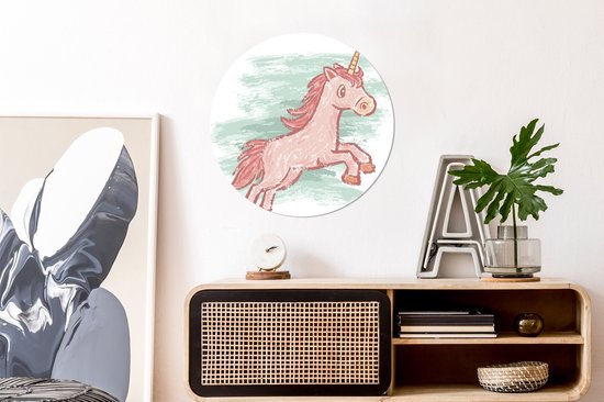 WallCircle - Cercle mural - Cercle mural - Illustration enfant dessin licorne - Aluminium - Dibond - ⌀ 60 cm - Intérieur et Extérieur