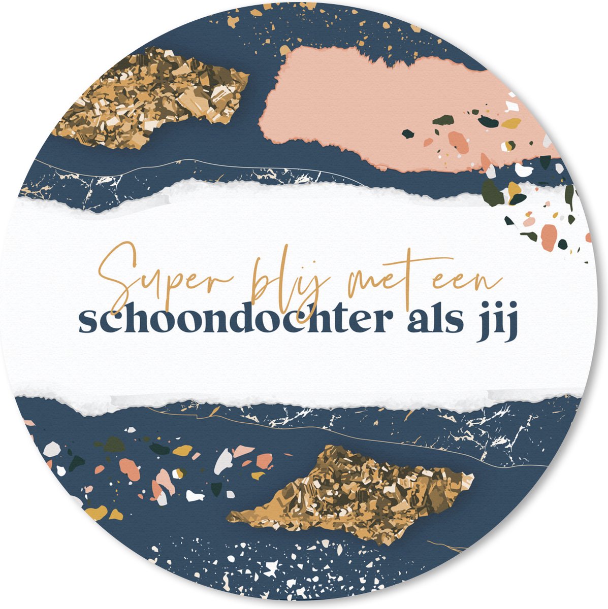Muismat rond 20x20 cm - Mousepad Schoondochter - Design - Roze - Goud - Ronde muismatten