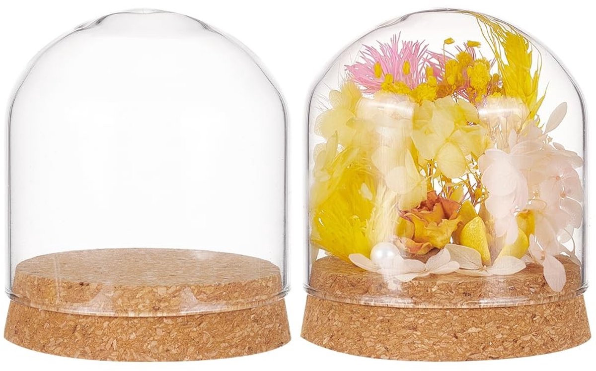 Dailygoods - Set van 2 Glazen Display Dome met Kurkbasis voor Tafeldecoratie