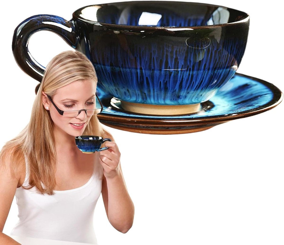 Keramische Mok - Theekop - Warme Dranken - Uniek Glazuur - 150 ml - Donkergroen