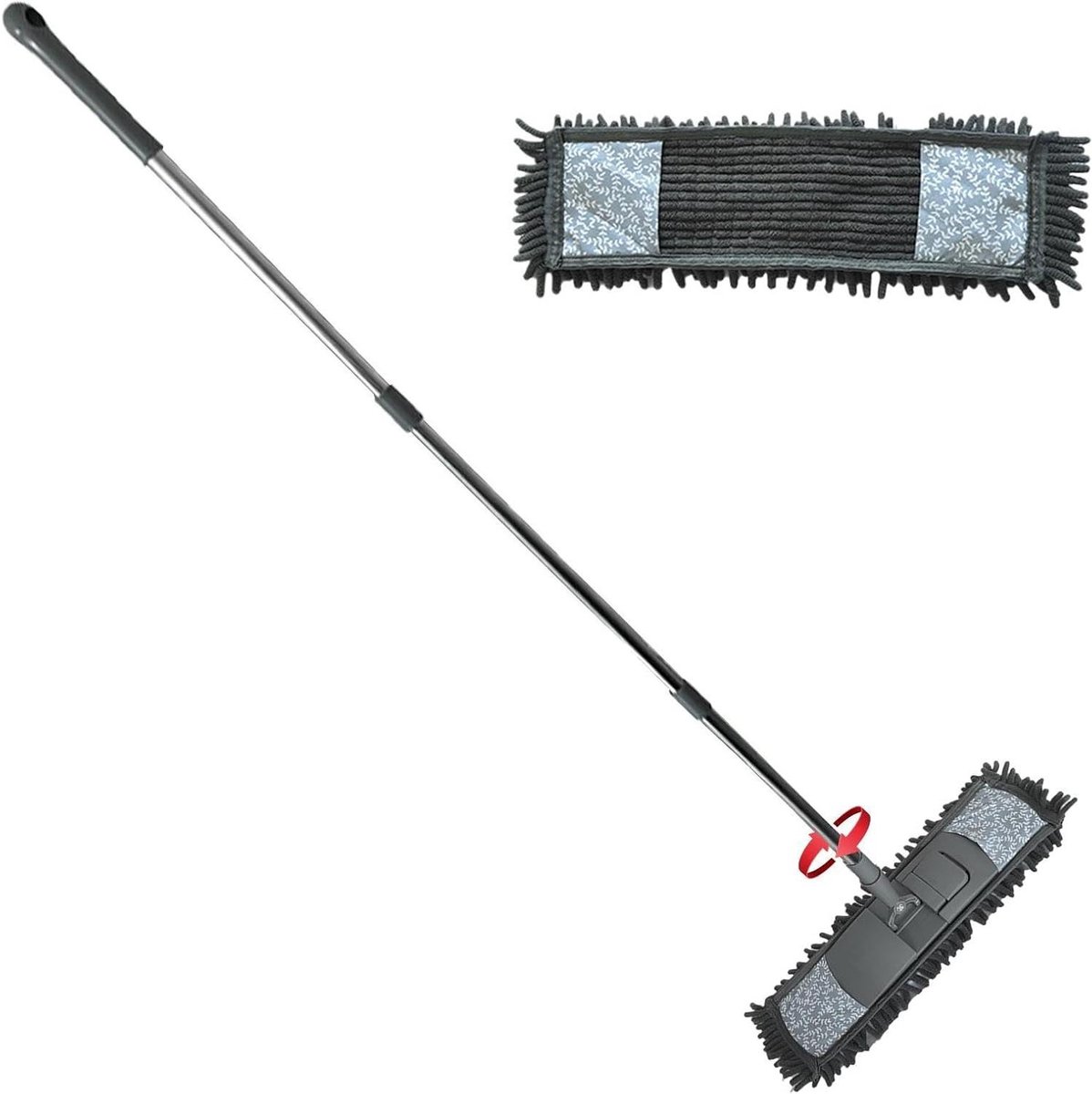 Vloer dweil - Platte reiniger - Vloeren reinigen - Verstelbare steel - 135 cm - Grijs