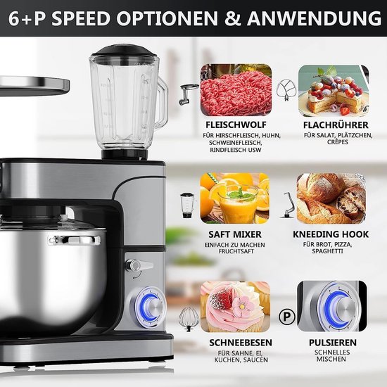 Keukenmachine - Multifunctionele mixer - Bakken en koken - Planetaire mengbeweging - 12 liter kom - Zilver — afbeelding 2