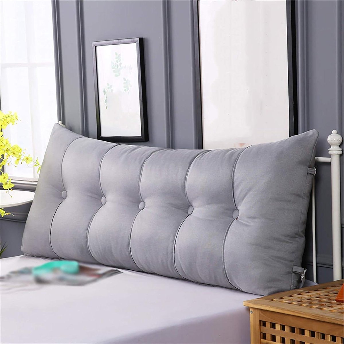 Hoofdbordkussen - Bed rugsteun - Comfortabel lezen - Afneembare hoes - 120x60x20cm - Grijs