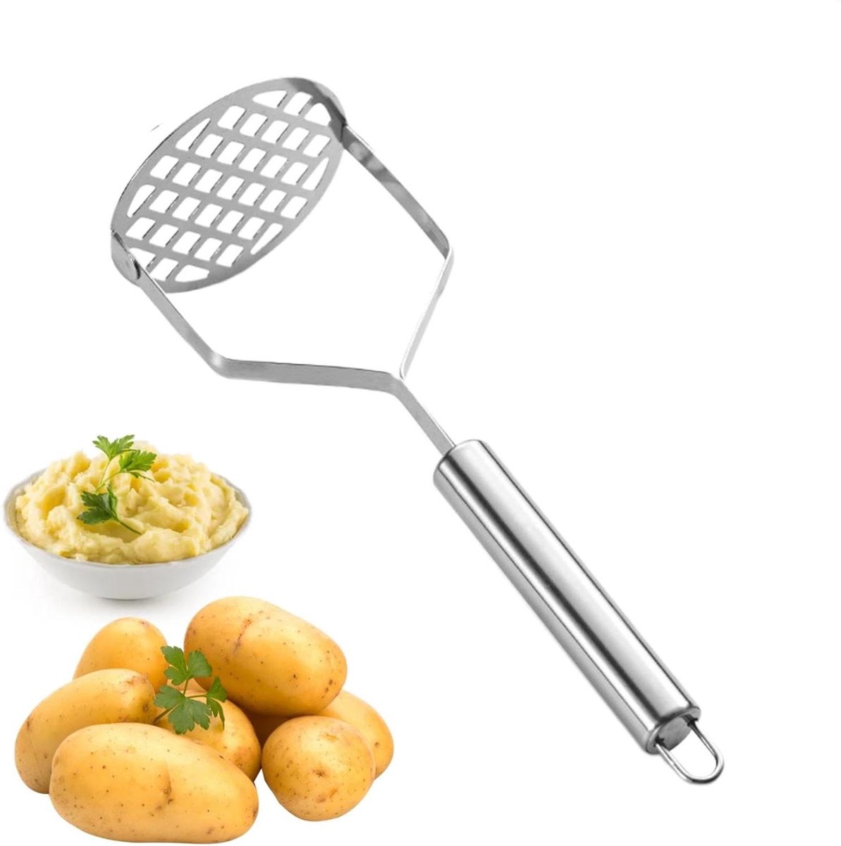 Aardappelstamper - Keukenhulp - Gelijkmatig Purere - Robuust Roestvrij Staal - 26x9 cm - Zilver