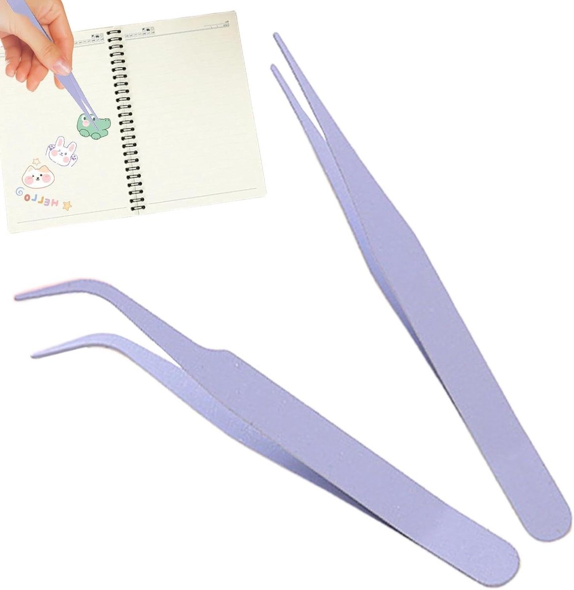 Precisie Pincet Set - Sticker Pincet - Knutselen en Hobby - Roestvrij Staal - 2 Stuks - Paars