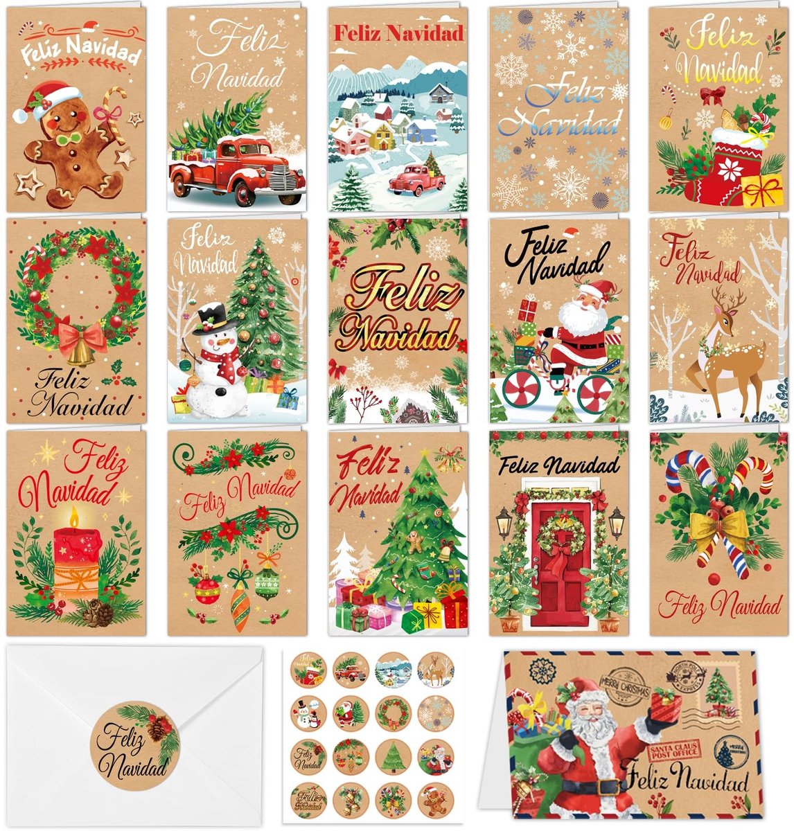 Dailygoods - Kerstkaartenpakket met 16 Wenskaarten en Enveloppen