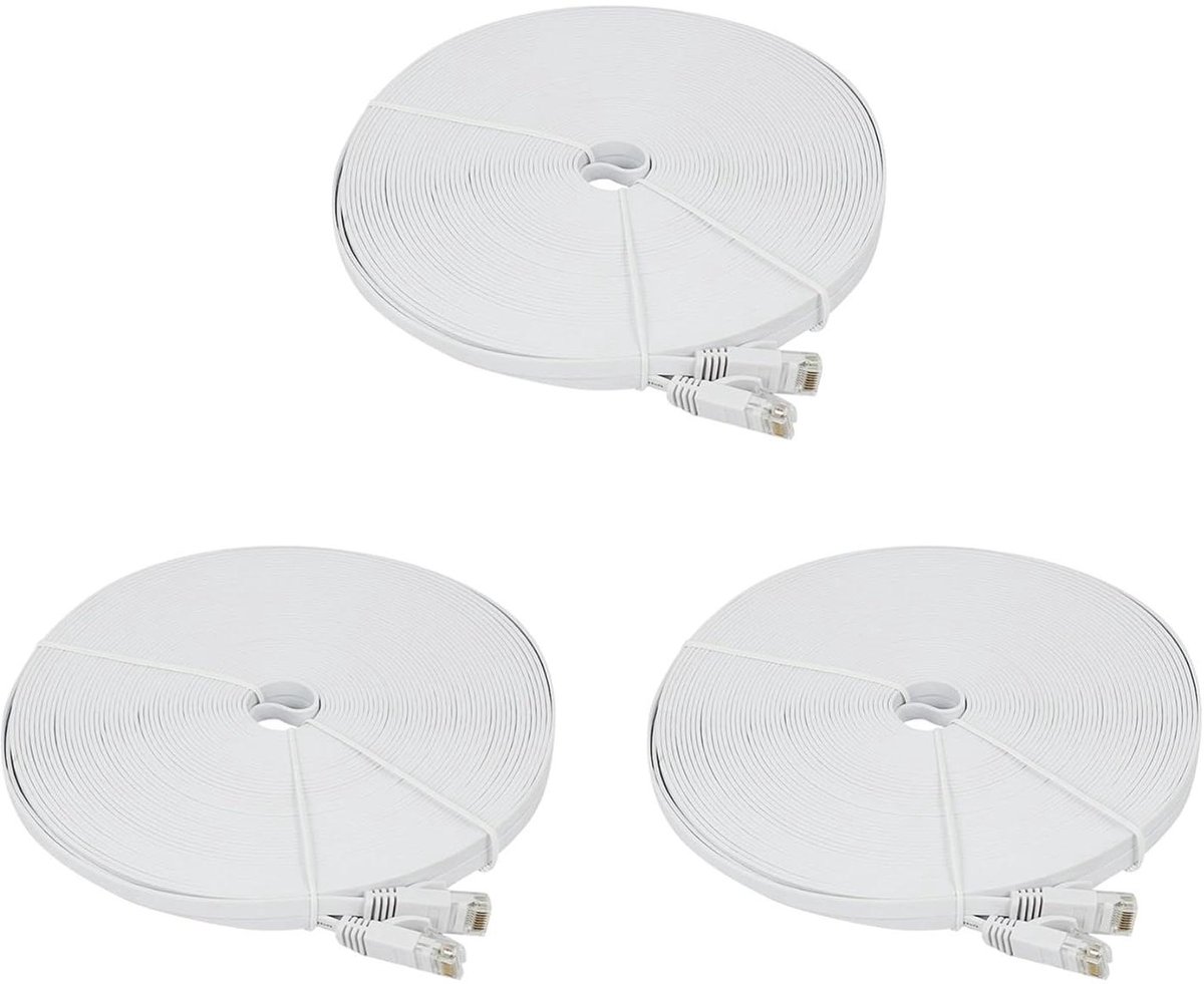 Ethernet Kabel - Netwerk Kabel - Snelle Internet Verbinding - Vlak Ontwerp - 30 meter - Wit
