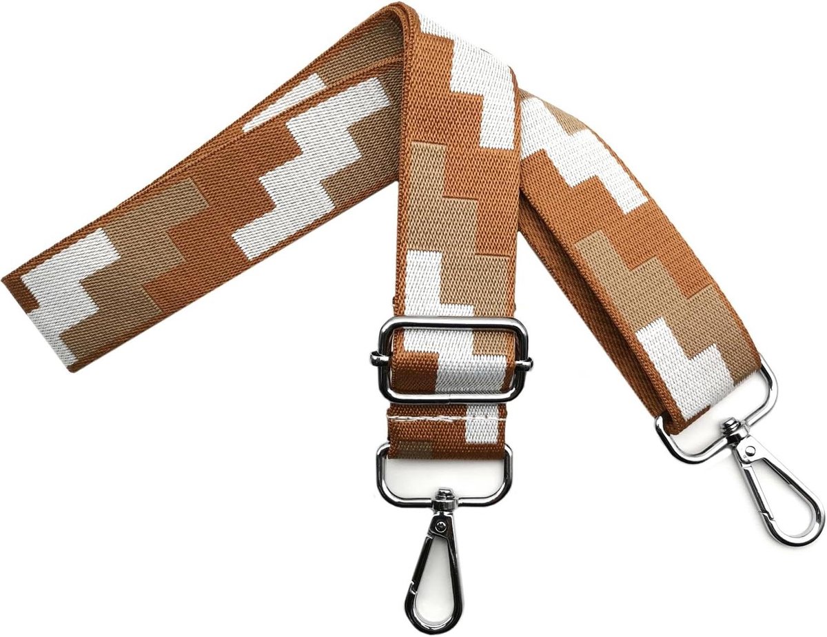 Schouderband Tassen - Verstelbare Band - Tas Personaliseren - Met Zilveren Karabijn - 3.8 cm Breed - Bruin