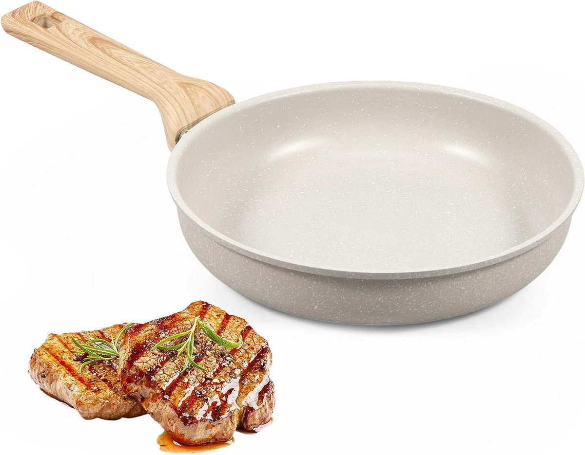 Koekenpan - Omeletpan Koekenpan - Gezond Koken - Anti-aanbaklaag - 26 cm - Beige