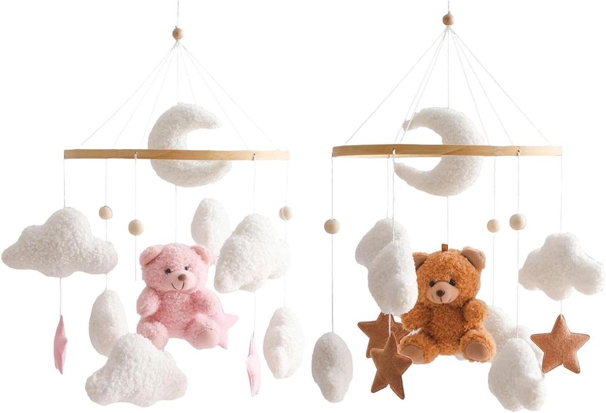 Mobiel voor wieg - Wiegmobiel beer - Babykamer decoratie - 360 graden rotatie - 45 cm - Bruin