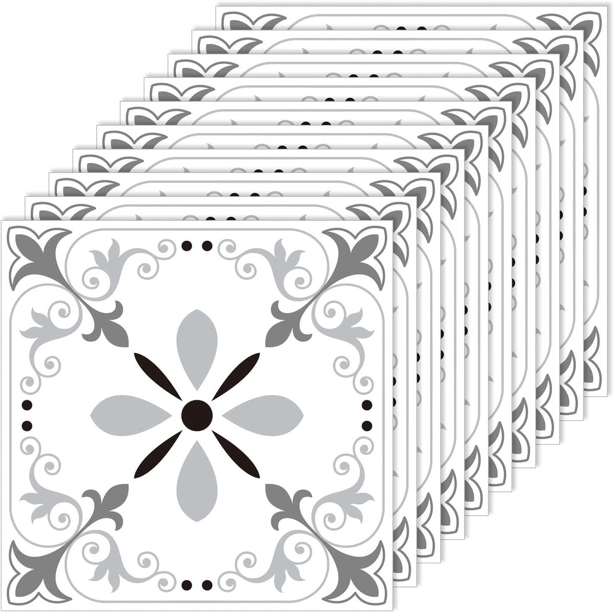 Set van 10 Zelfklevende Tegelstickers voor Keuken en Badkamer, 20 x 20 cm, Grijze Textuur, Makkelijk aan te brengen, Decoratieve Wandstickers, Tegel Film