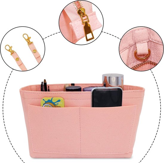 Handtas Organizer - Tas Indeler - Spullen Opbergen - Veel Vakken - XL 37cm - Roze — afbeelding 4