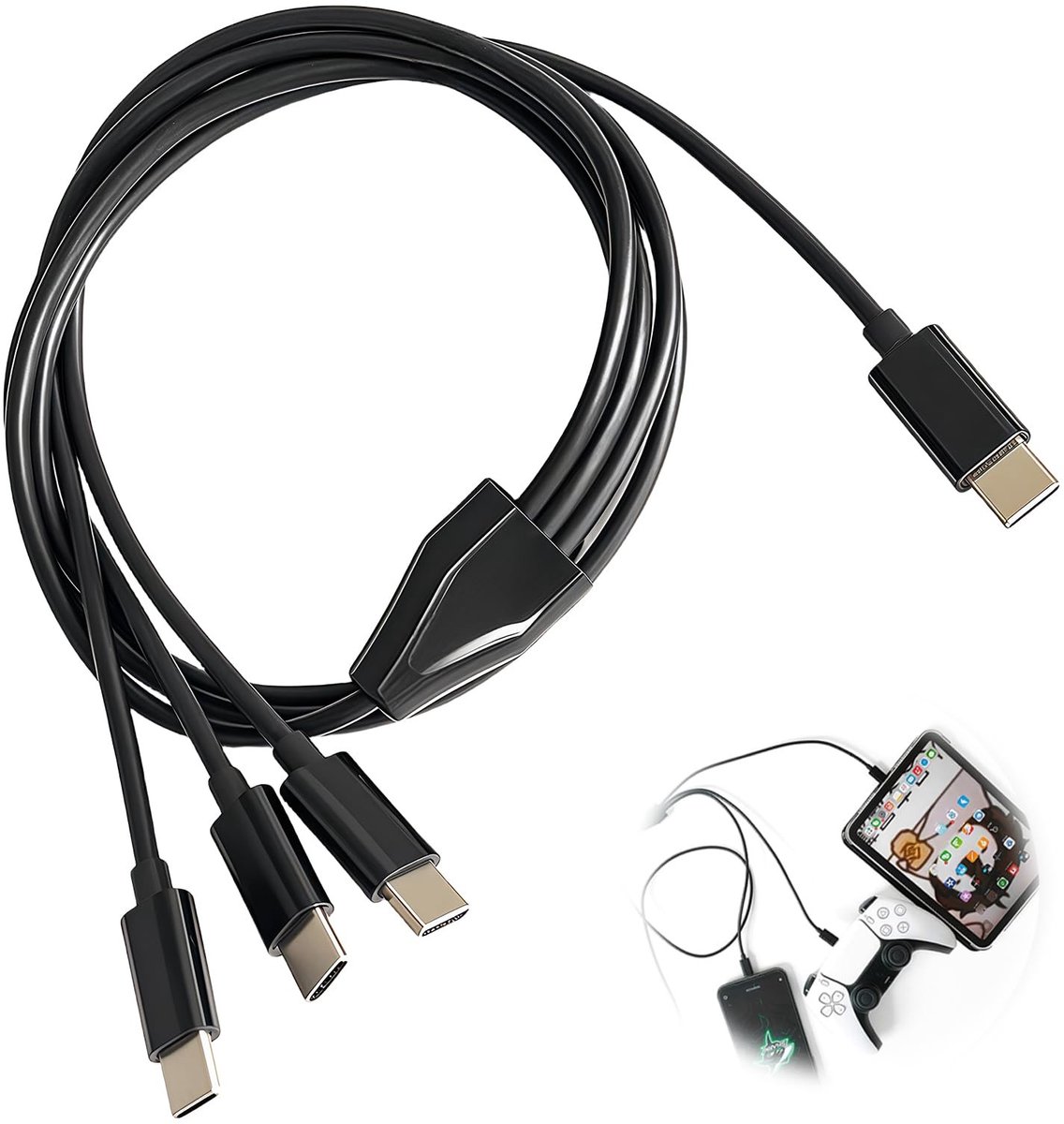 Dailygoods - USB C-splitterkabel 1 m naar Drie Type C-stekkers