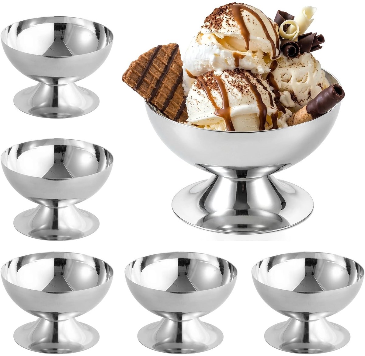 Dailygoods - Set van 6 Roestvrijstalen IJsbekers voor Desserts