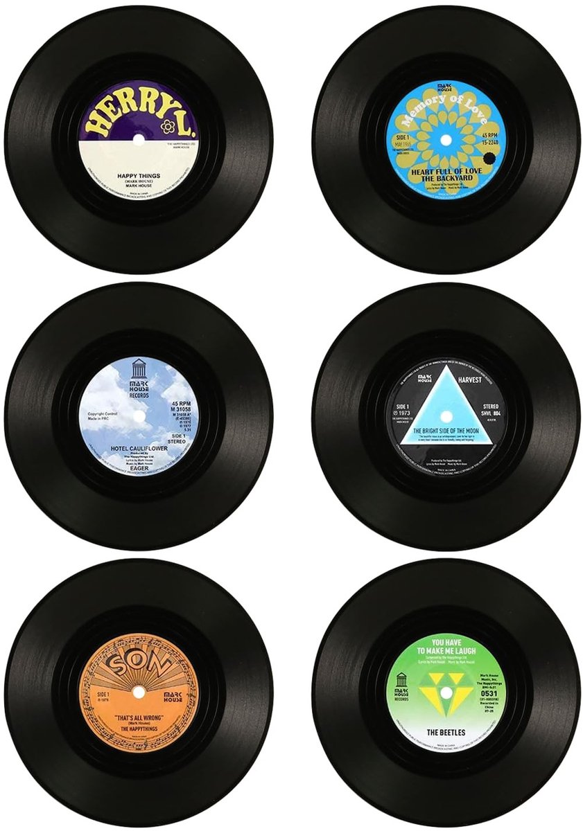 Dailygoods - Set van 6 Vintage Vinyl Onderzetters