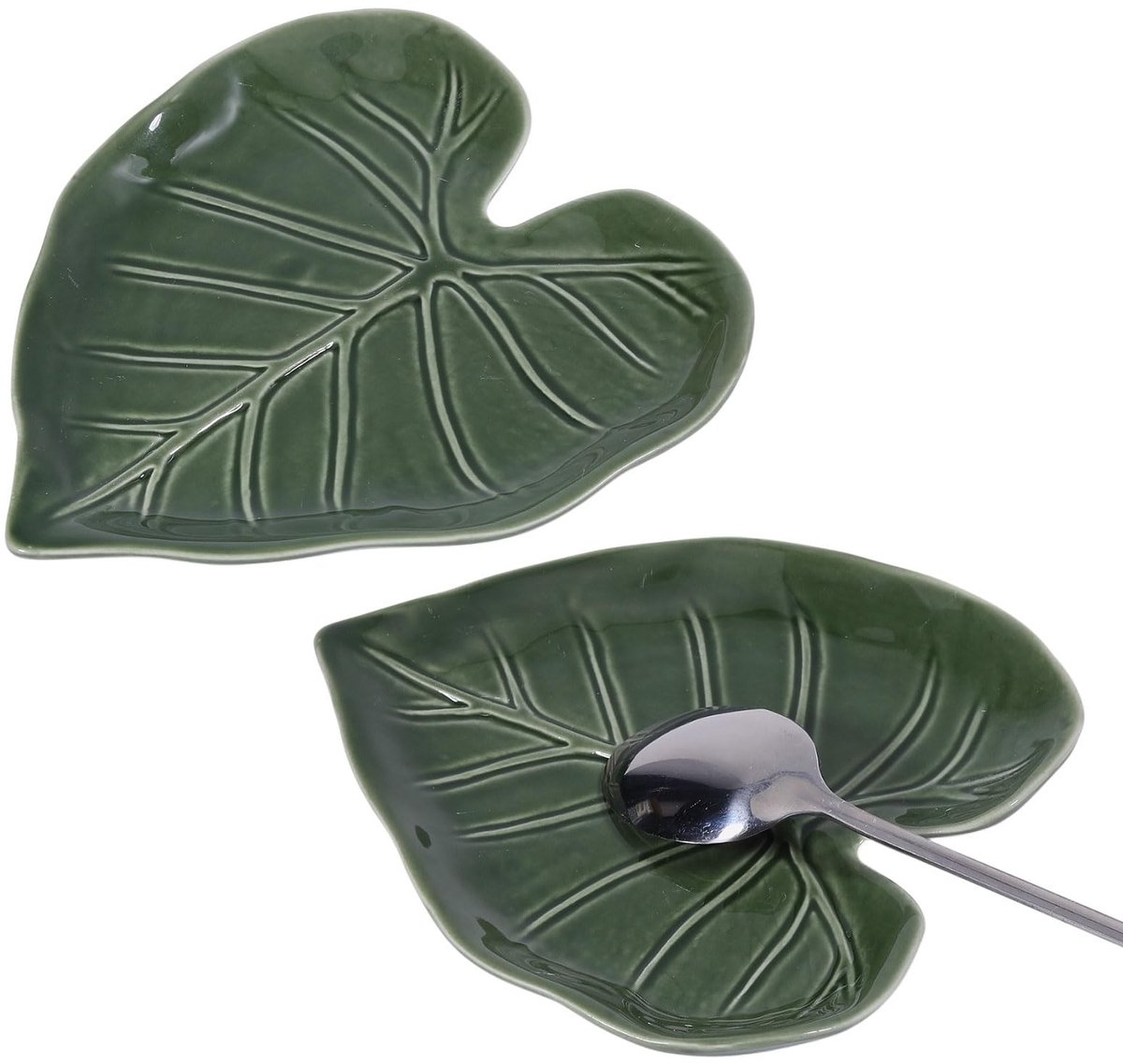 Dailygoods - Keramische Lepel Rest Set van 2 - Groen Blad Vorm