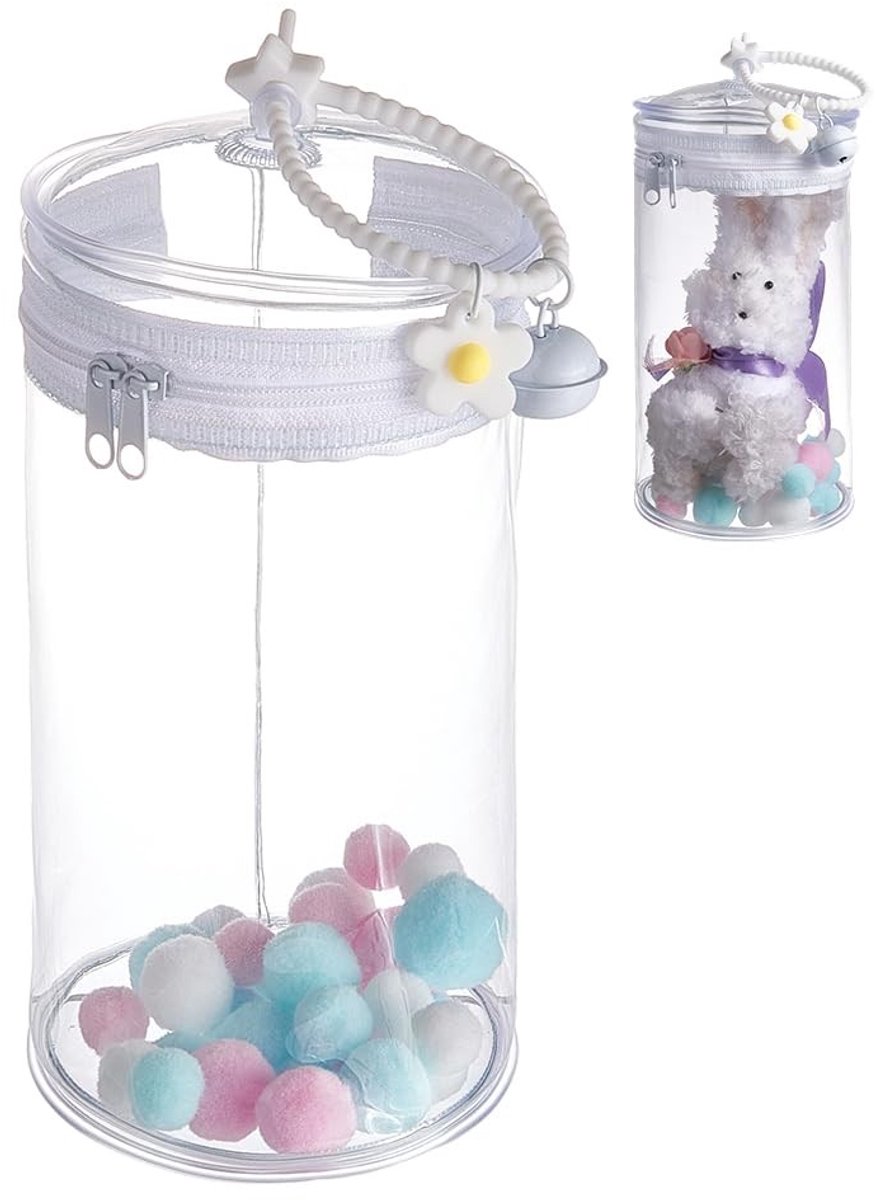 Dailygoods - Witte Figuur Display Tas met Sleutelhanger en Doorzichtige Beschermhoes