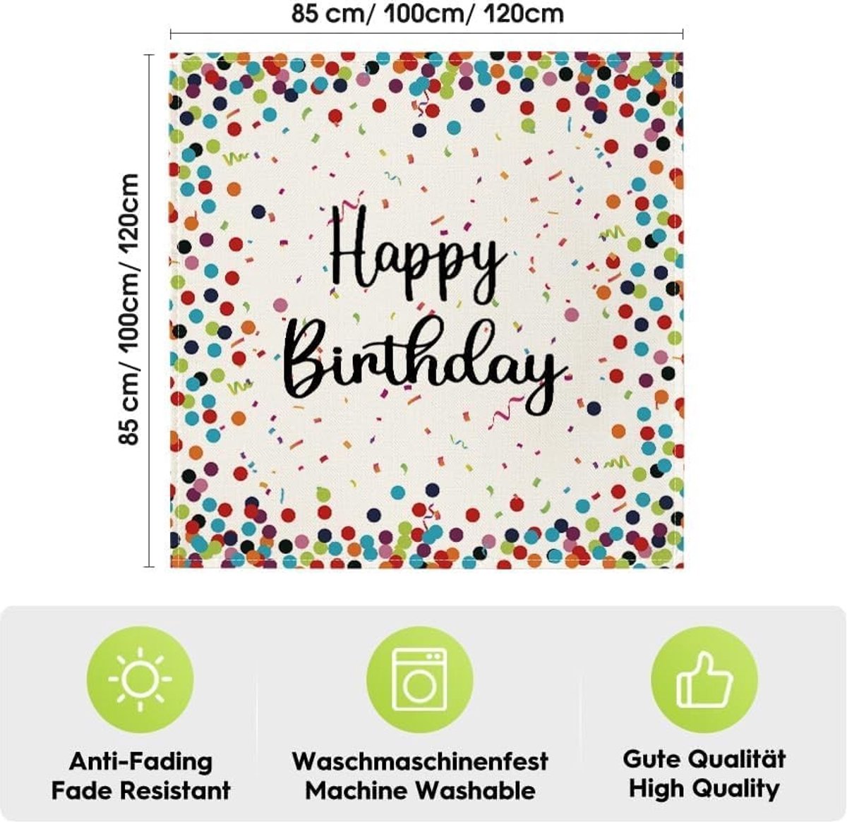 Dailygoods - Tafellinnen Happy Birthday 100 x 100 cm