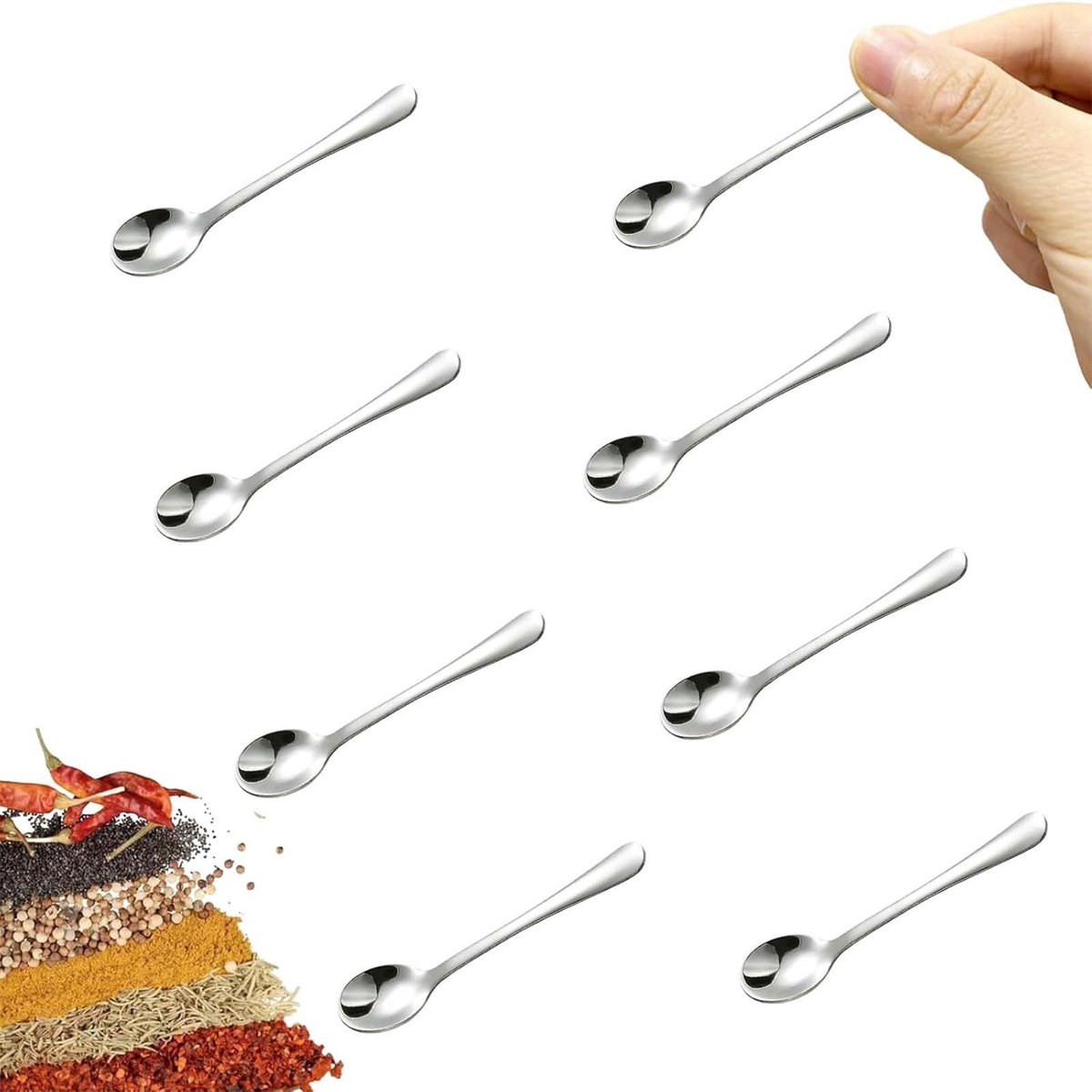 Dailygoods - Set van 8 Kleine Roestvrijstalen Lepels voor Kruiden