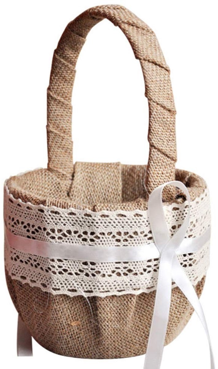 Dailygoods - Dailygoody - Bloemenmeisje mand - Vintage bruiloft - Handvat - Rustieke ceremonie - Jute mand - Geschikt voor baby shower - Bruin