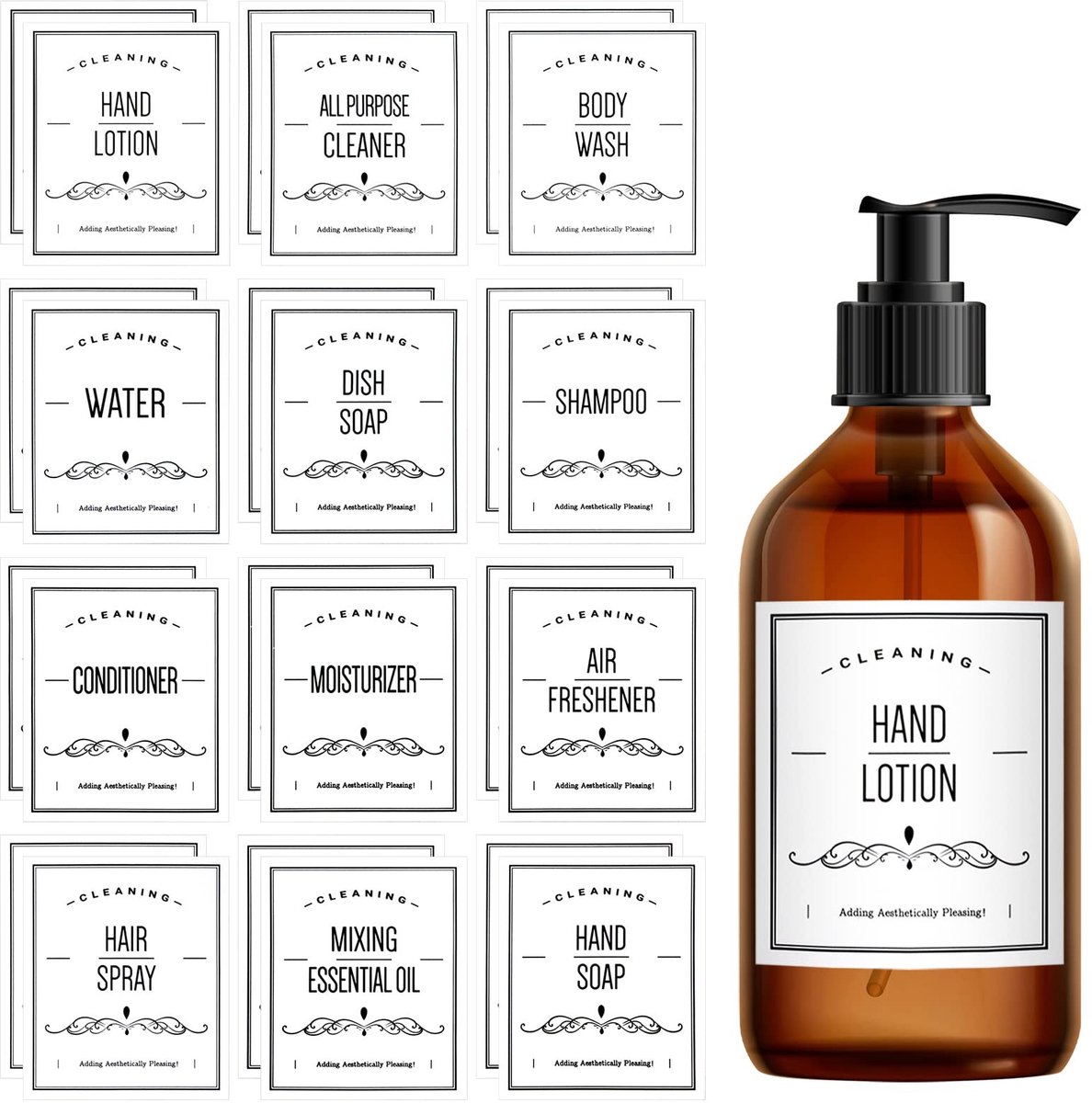 Dailygoods - Dailygoody - Waterdichte fles etiketten - Stickers voor zeepdispenser - 24 stuks wit - Ideaal voor badkamer - Makkelijk te plakken - Voor shampoo en l