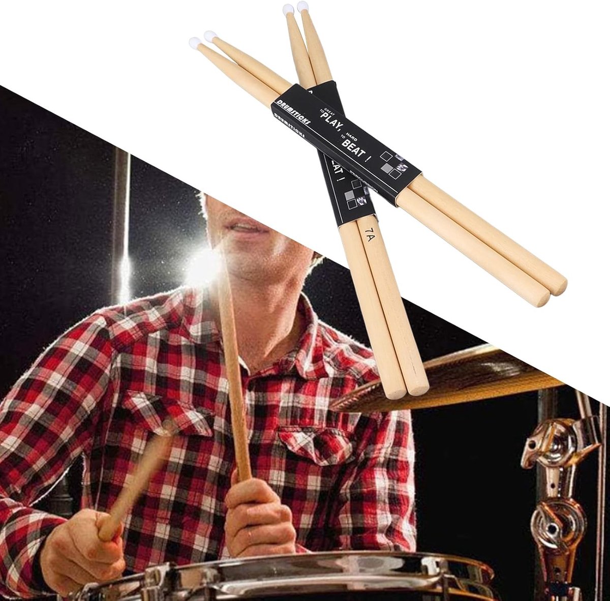 Drumstokken - Muziek stokken - Muziek maken - Nylon tip - 2 paar - Natuurlijk