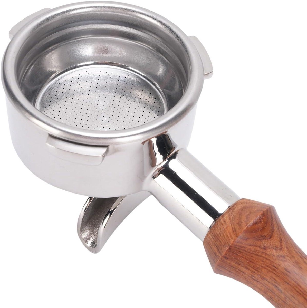 Koffie Portafilter - Dubbele Uitloop - Espresso Bereiden - Ergonomisch Houten Handvat - 58mm - Zilver