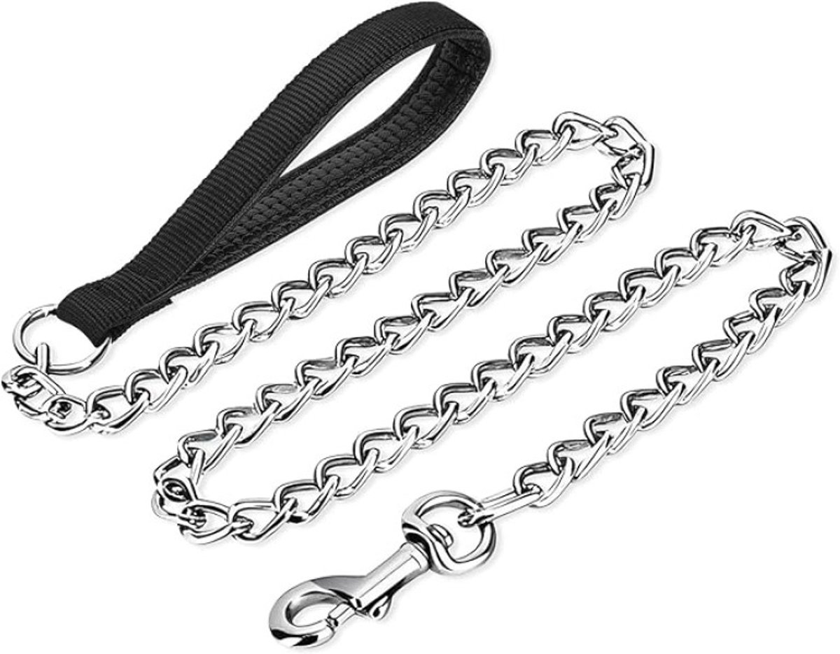 Metalen Hondenriem Ketting 120 cm - Comfortabele Handgreep - Zwart