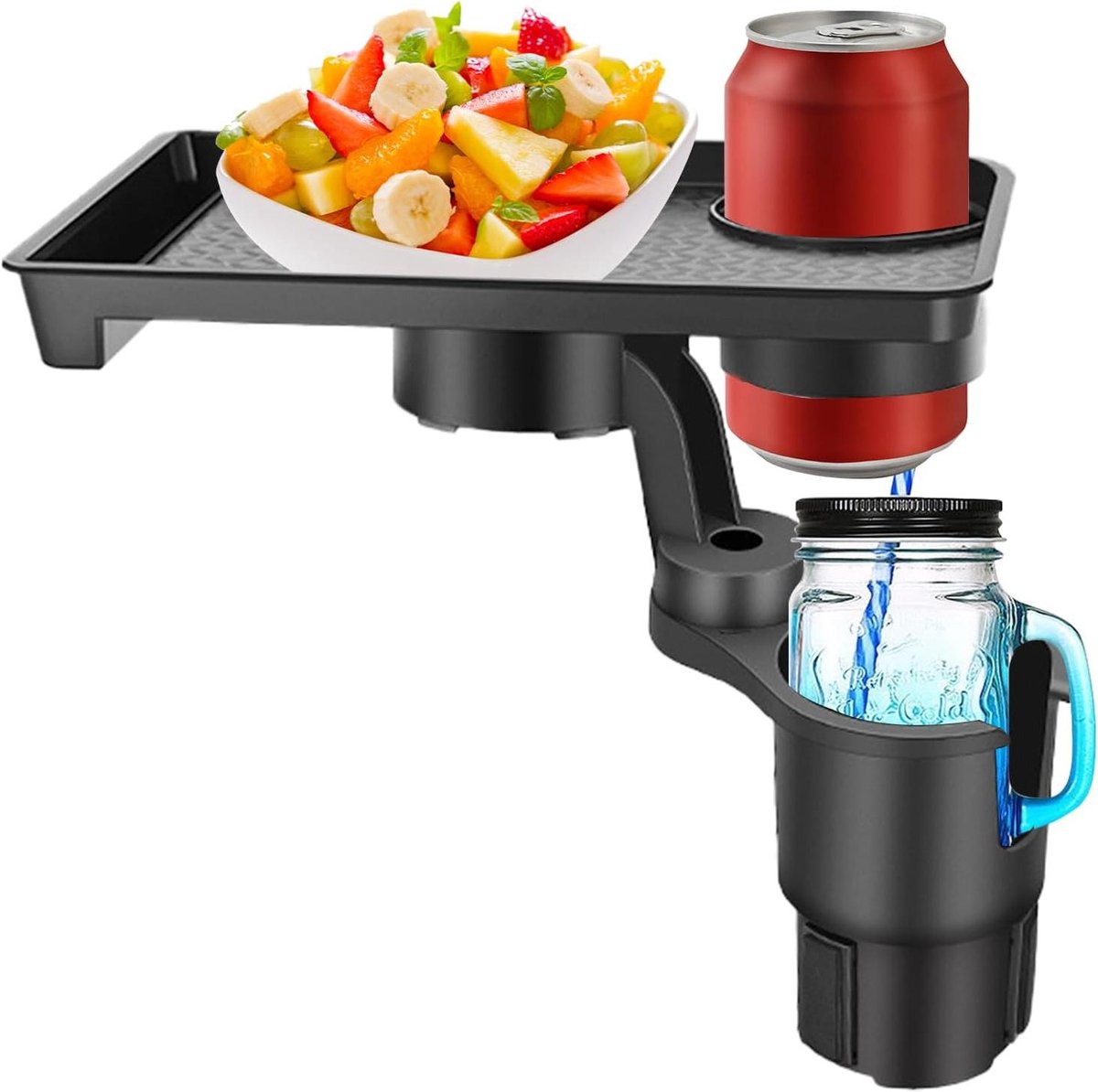 Auto Bekerhouder Lade - Voertuig Tafel - Onderweg Eten - Verstelbare Basis - 18 x 26 cm - Zwart