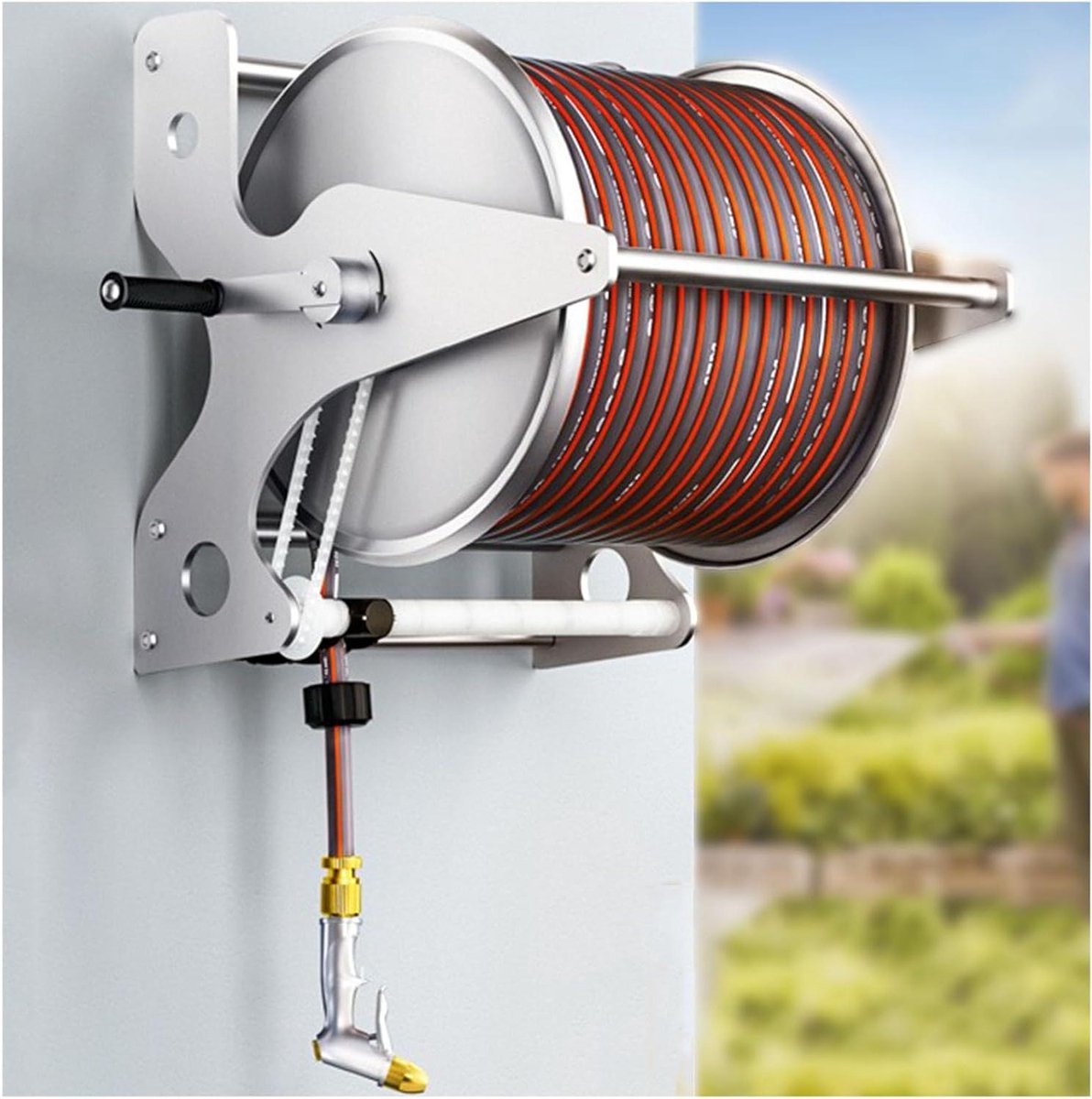 Tuinslanghaspel RVS - Waterslanghouder - Gazon bewateren - Automatisch geleidingssysteem - 15-40 meter slang - Wit