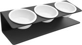 Voerbak Set voor Katten & Honden – 3 Keramische Voerbakken met Standaard – Verhoogde Nekvriendelijke Voerbak – Zwart