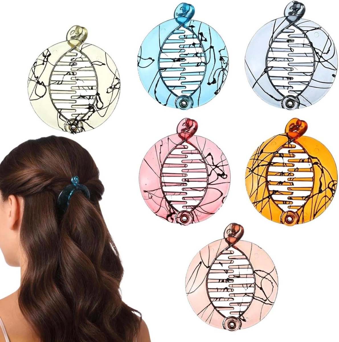 Haarklem Set - Fishtail Clips - Dagelijkse Stijling - Lichtgewicht Acryl - 6 Stuks - Gekleurd