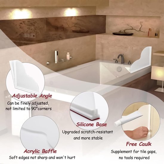 Badkuip Waterkering, Zelfklevende Spatbescherming, Flexibele Doucherand Barrière, Badkamer Wastafel en Washoek, Waterdichte Tub Shield, Home Water Control Solution — afbeelding 3