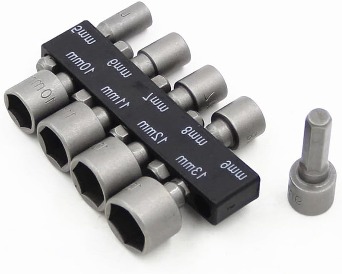 9-delige Steeksleutelset, 5-13 mm Steeksleutels, 1/4 Inch Hex Shank, Inclusief Adapter voor Boormachine en Accuschroevendraaier, Perfect voor Klusprojecten en Onderhoud
