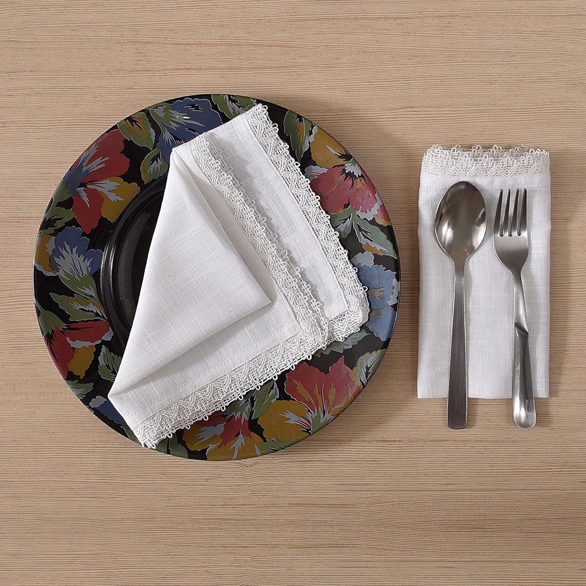 Dinerdoek Servetten - Katoenen servetten - Tafeldekking - Met kantrand - 12 stuks 30x30 cm - Wit