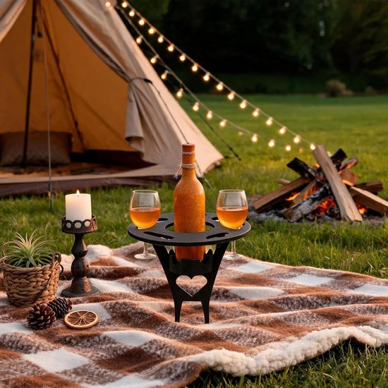 Draagbare Tafel - Outdoor Wijntafel - Buiten Ontspannen - Met Bekerhouder - 25 x 25 cm - Zwart — afbeelding 4
