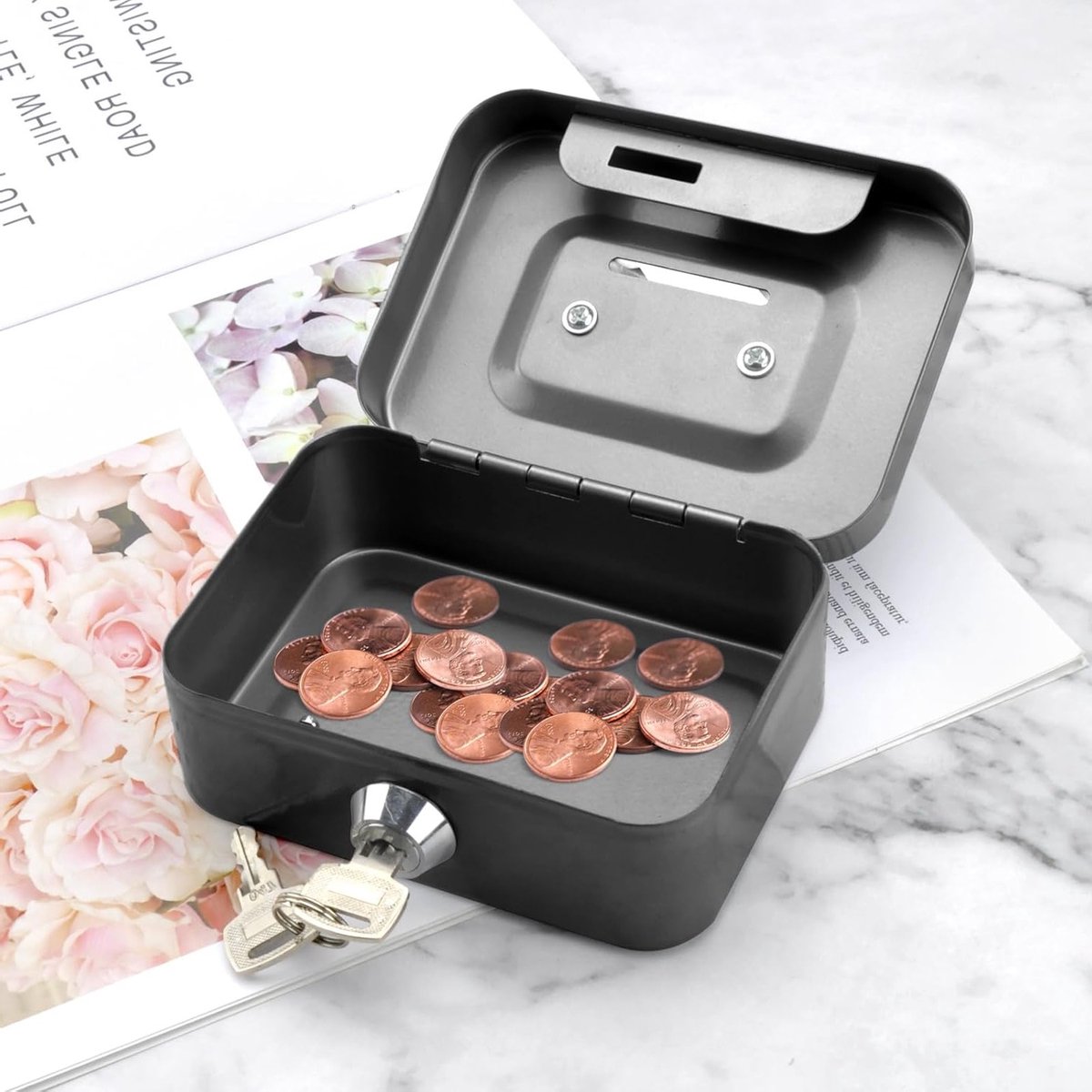 Stijlvolle Geldcassette - Kleine Veiligheidskast met Sleutel, Geldbox met Sleuf, Ideaal voor Kassa en Opberging van Contant Geld