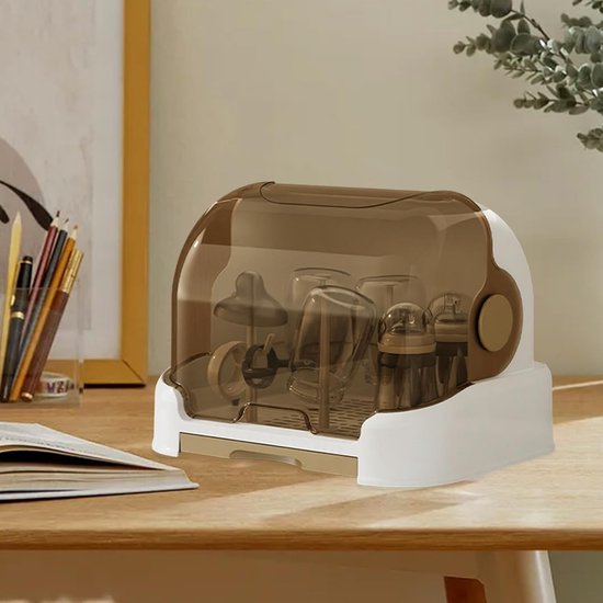 Fles Droogrek - Flessenhouder Organizer - Babyflessen Drogen - Verwijderbare Lekbak - 26.5 cm Hoog - Bruin — afbeelding 3