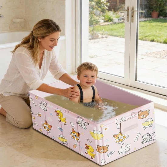 Opvouwbaar Kinderbad - Draagbaar Peuterbad - Veilig Baden - Verbeterde Warmteopslag - 84x43x34cm - Roze — afbeelding 5
