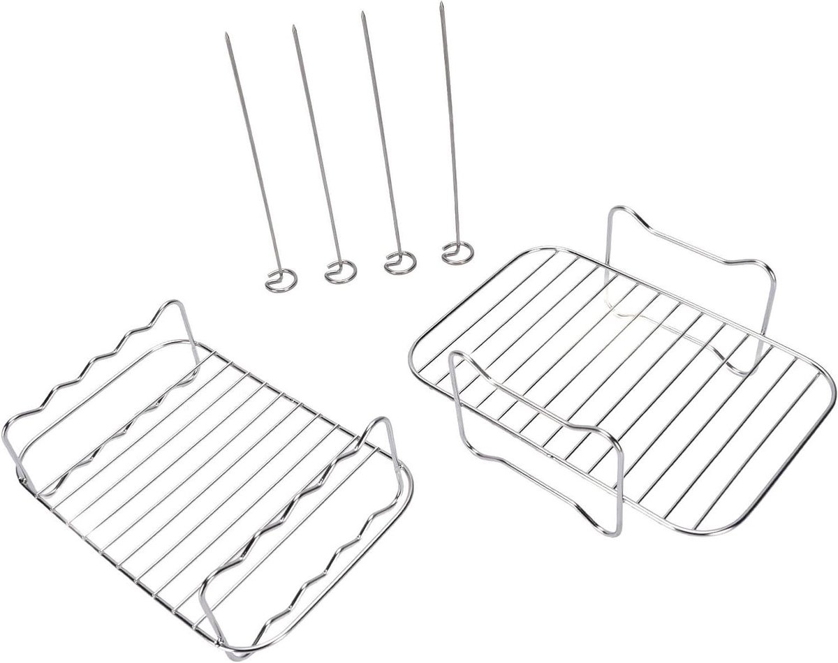 Frituurrek Set - Bak Racks - Gezond Koken - Twee Stapelbare Lagen - 24x16x10 cm - Zilver