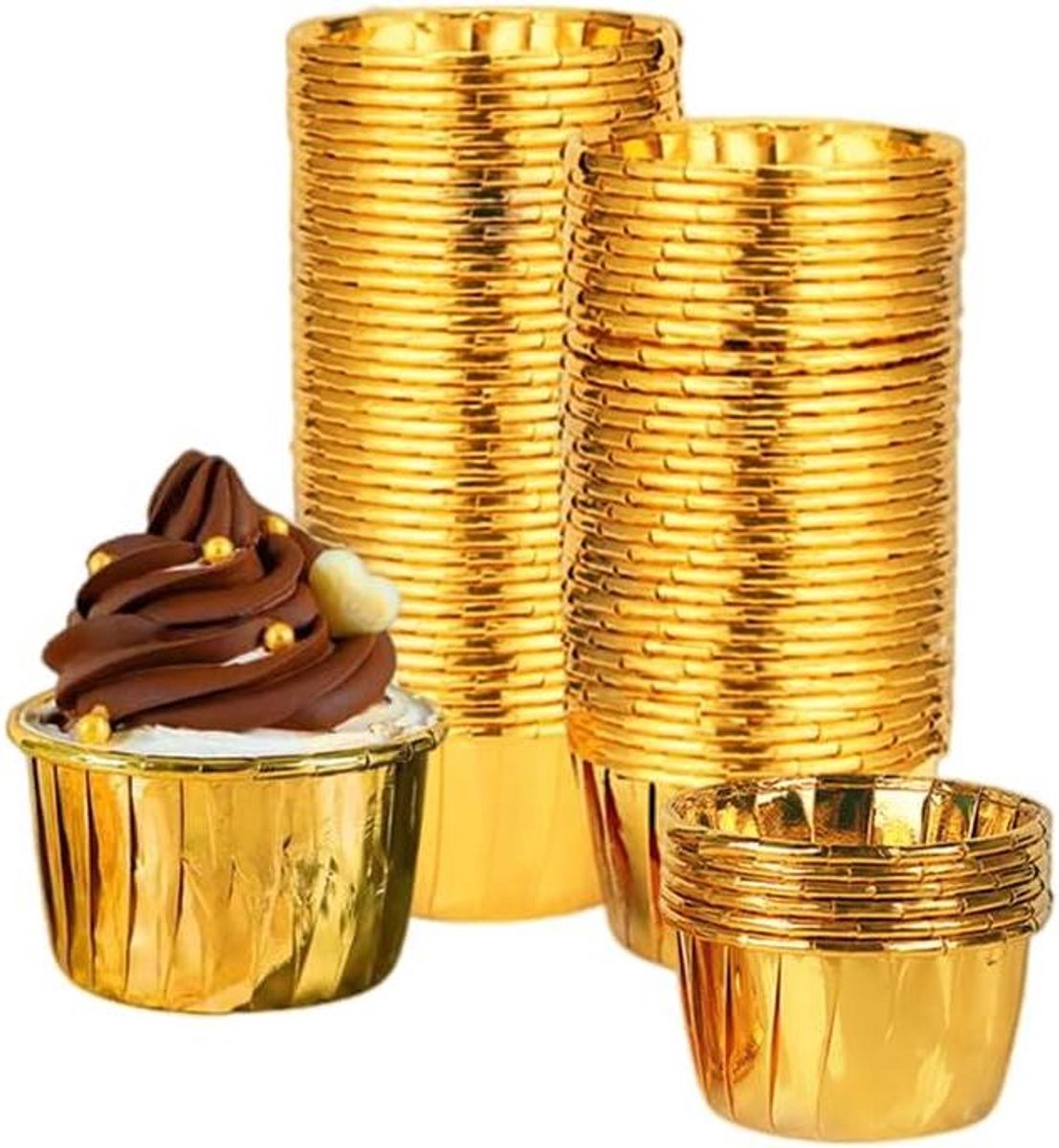 Bakbekers Folie - Cupcake Containers - Desserts Maken - Direct Bakken - 100 Stuks - Goud