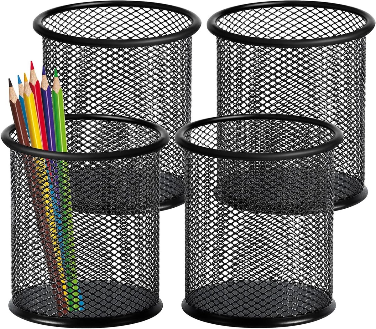Ronde metalen penhouder set van 4, duurzame organiser voor kantoor en school, multifunctionele pennenpot voor thuisgebruik
